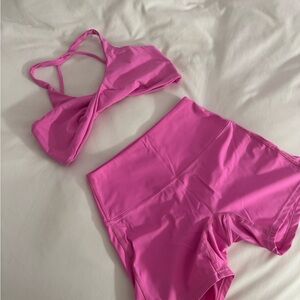 Pink Sports Bra and Shorts Set